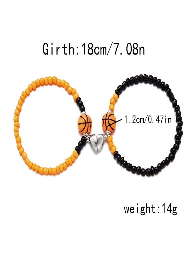 QRH 2PCS Sport Ball Matching Bracelets for Men Women Cute Ball Beads Stretch Bracelets Basketball Sports Bracelet Game Day Accessories for Players BFF Couples Sport Fans Cheerleaders - Image 2